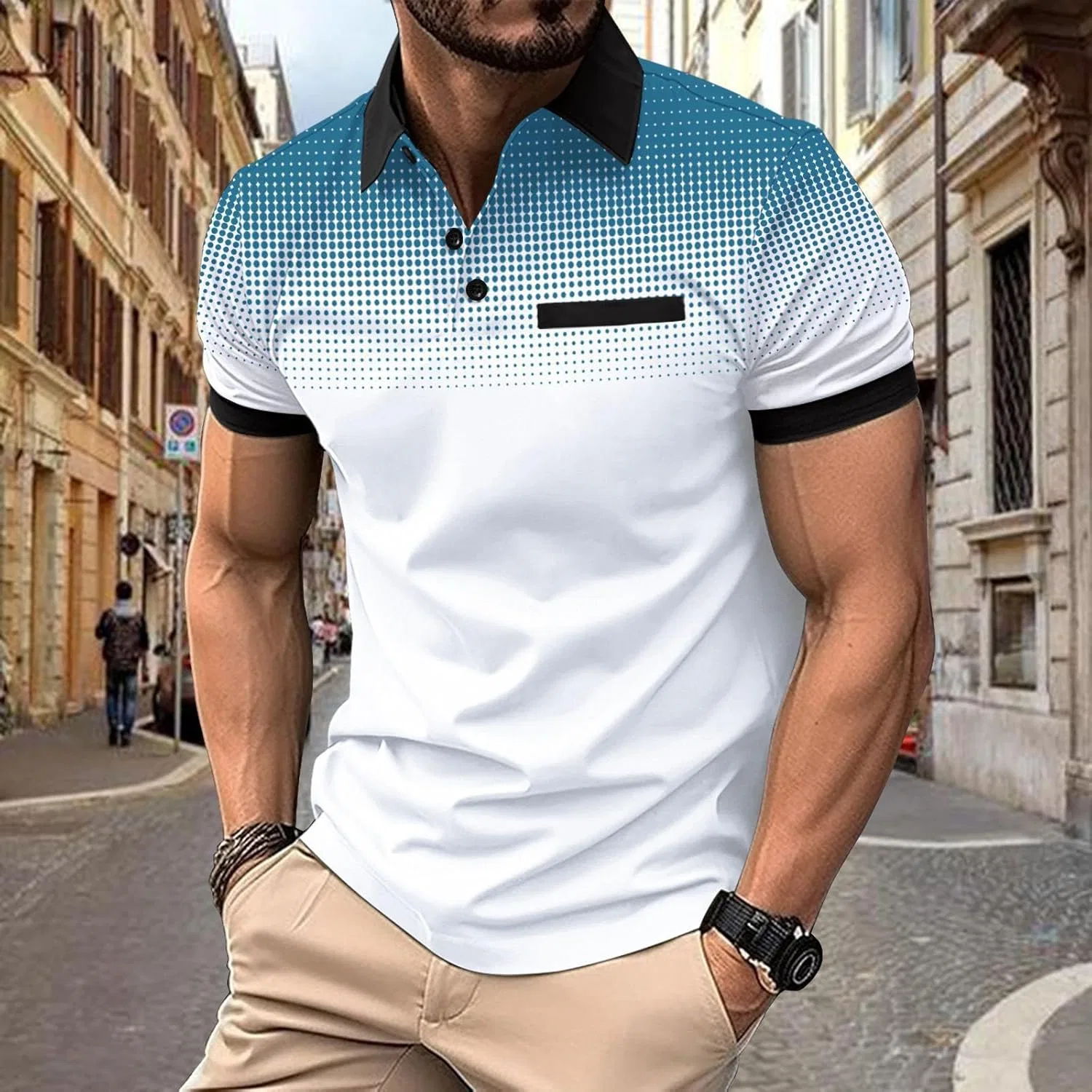 Мужская градиентная футболка-поло с воротником Slim Fit, White — фото 2