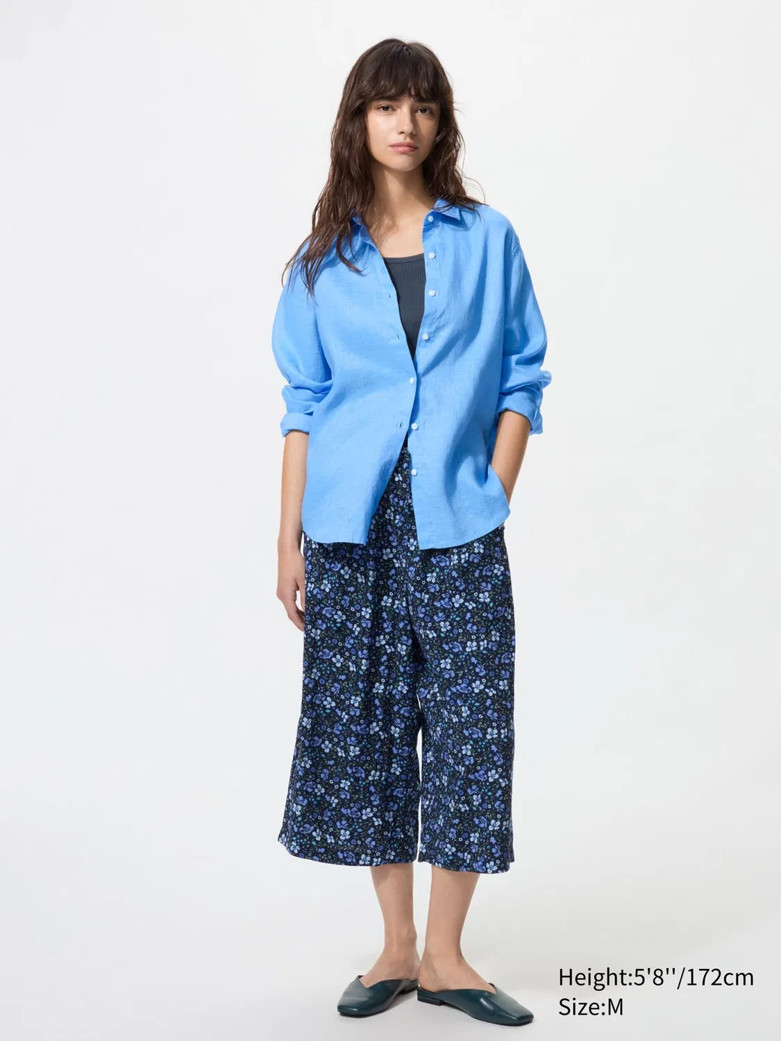 Шорты Rayon relaco 3/4 | Разноцветный цветочный узор Uniqlo, темно-синий — фото 2