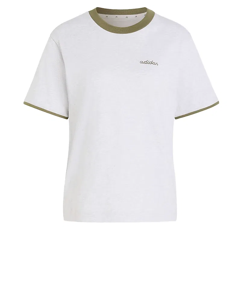 Футболка Adidas performance Seasonal essentials colorpop с вышитым графическим рисунком, светло-серый меланж/оливковый цвет — фото 4