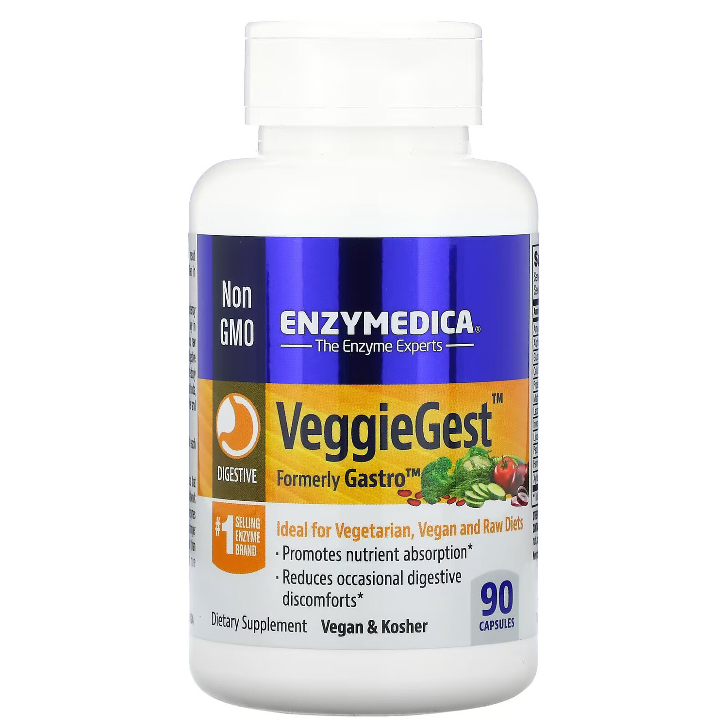 

Enzymedica, VeggieGest, (предыдущее название Gastro), 90 капсул