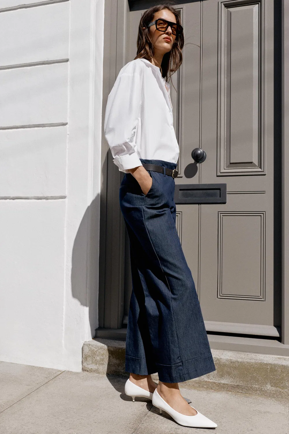 Брюки с поясом и подвернутыми штанинами ZARA, Indigo — фото 3