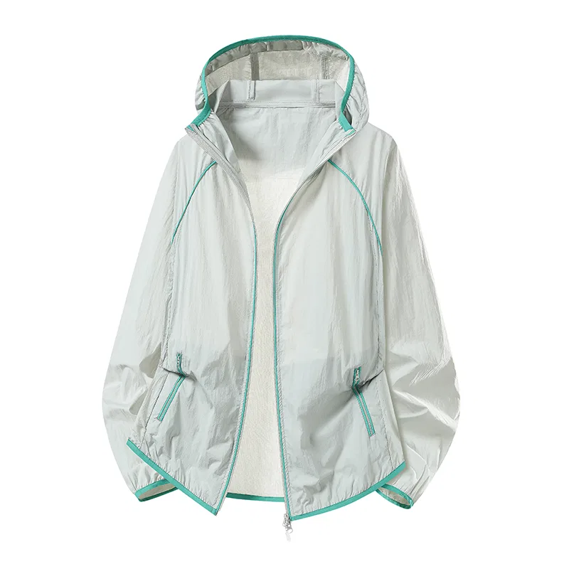 Детская куртка от солнца с капюшоном, тонкая, Light Gray Green, Sugarfunk