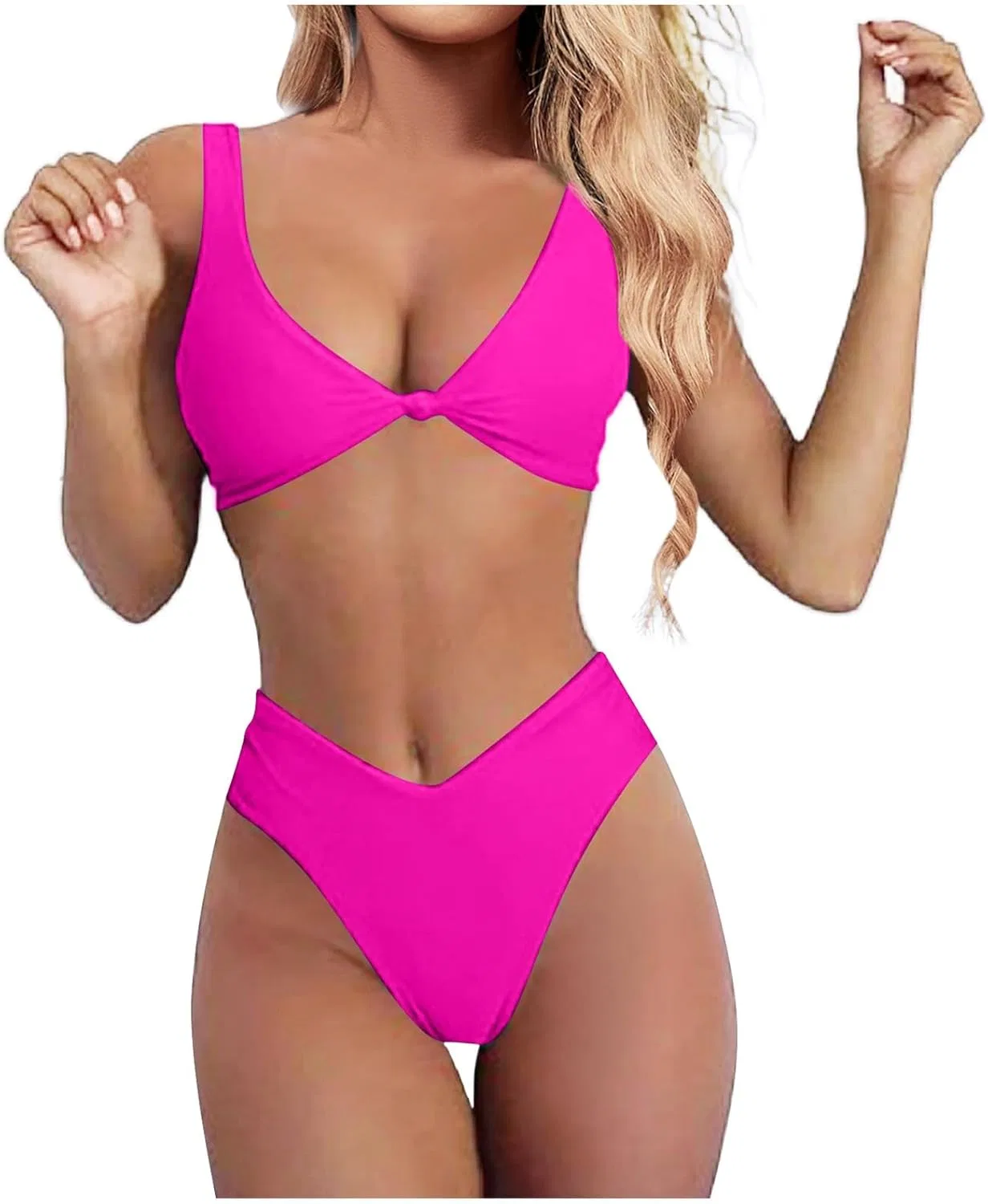 Женский бикини-комплект с пуш-ап топом и треугольными чашками, Hot Pink