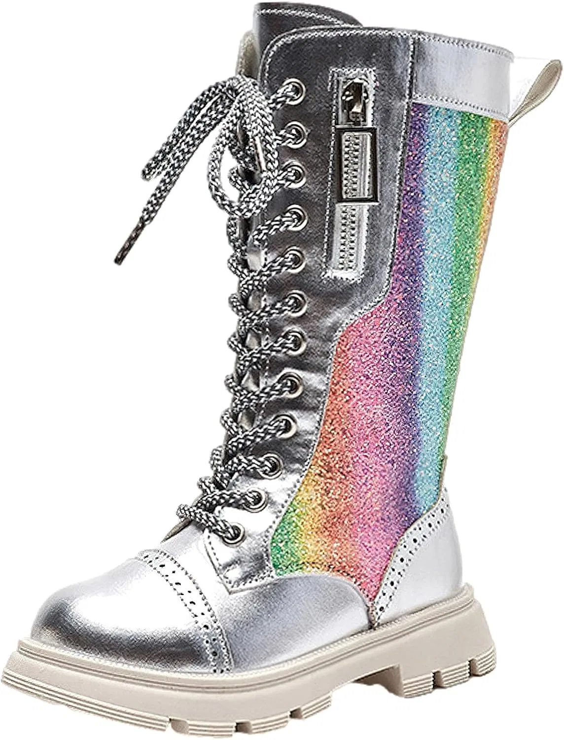 Детские сапоги для девочек с боковой молнией и шнуровкой Sparkly Riding Shoes rismart, Silver
