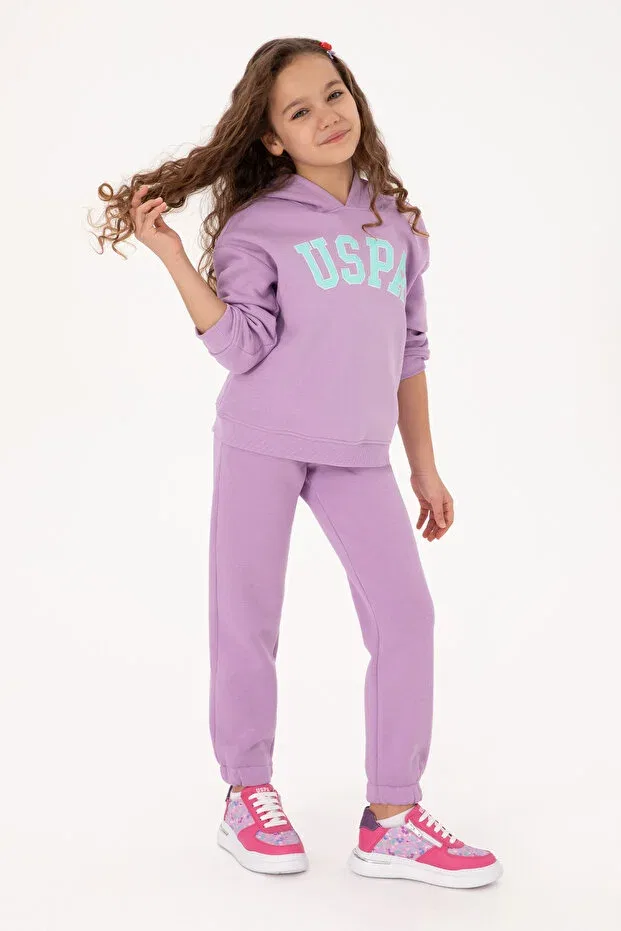 Детские спортивные штаны для девочек с принтом U.S. Polo Assn., Lilac — фото 2