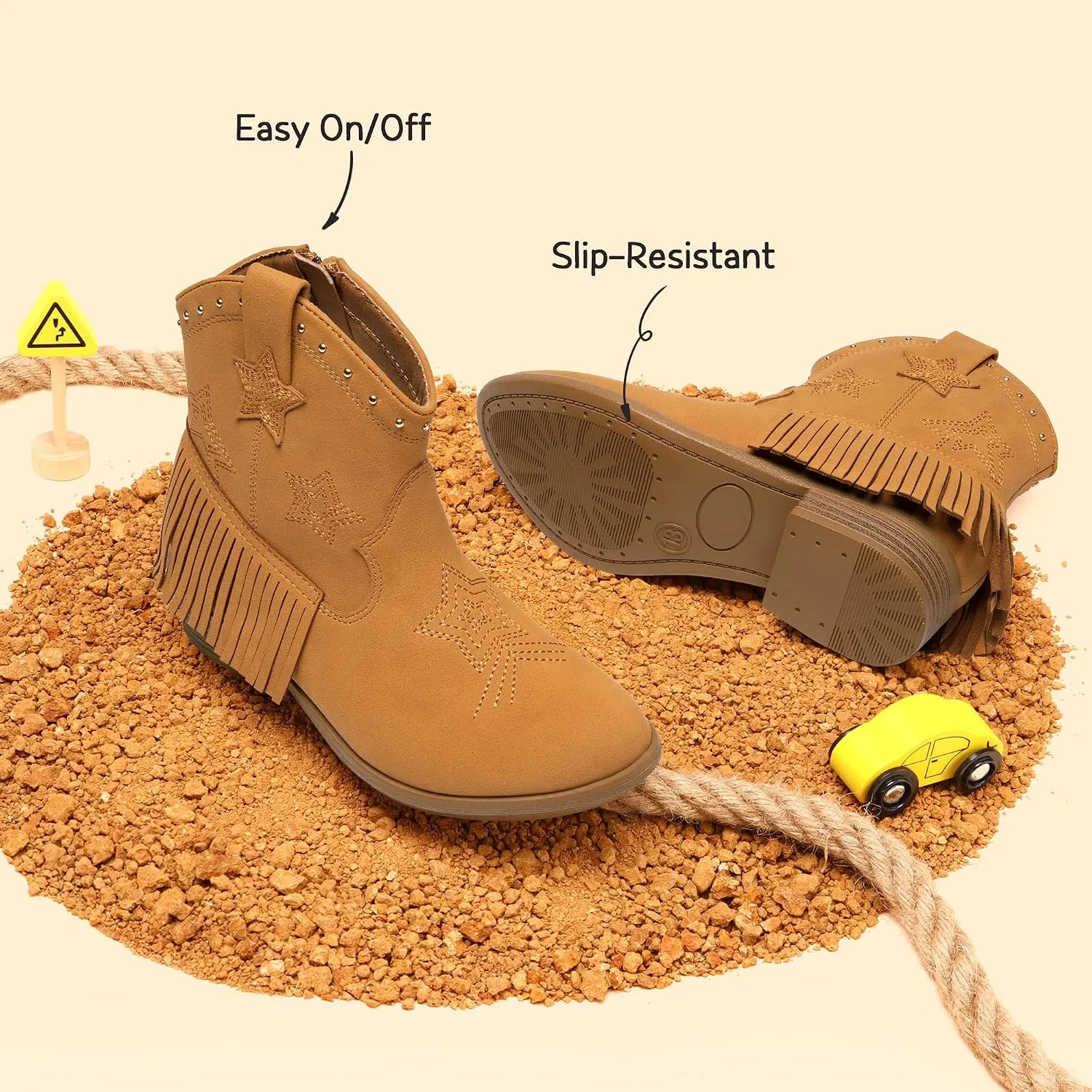 Детские сапоги для девочек с кисточками и звездами DREAM PAIRS, Camel-Suede — фото 4