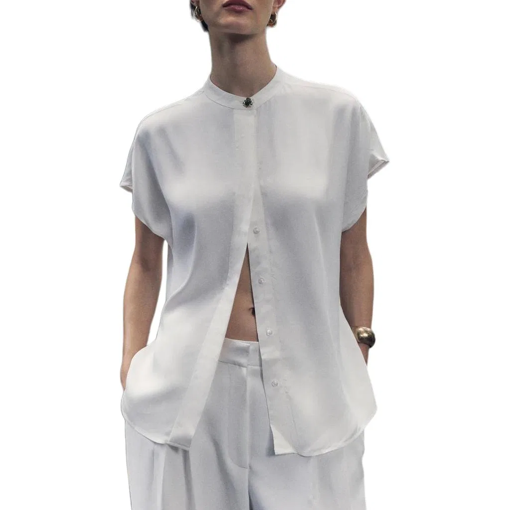 Женская рубашка с круглым вырезом Oyster White ZARA, Oyster White — фото 3