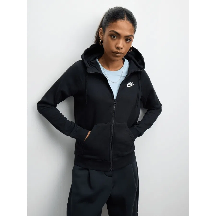 Женский худи с капюшоном и полной молнией Sportswear Essential Nike, Черный