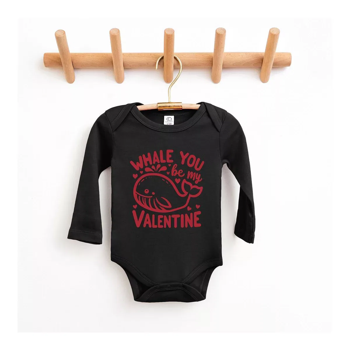 Детский боди-комбинезон с длинным рукавом Valentines Whale The Juniper Shop, Black