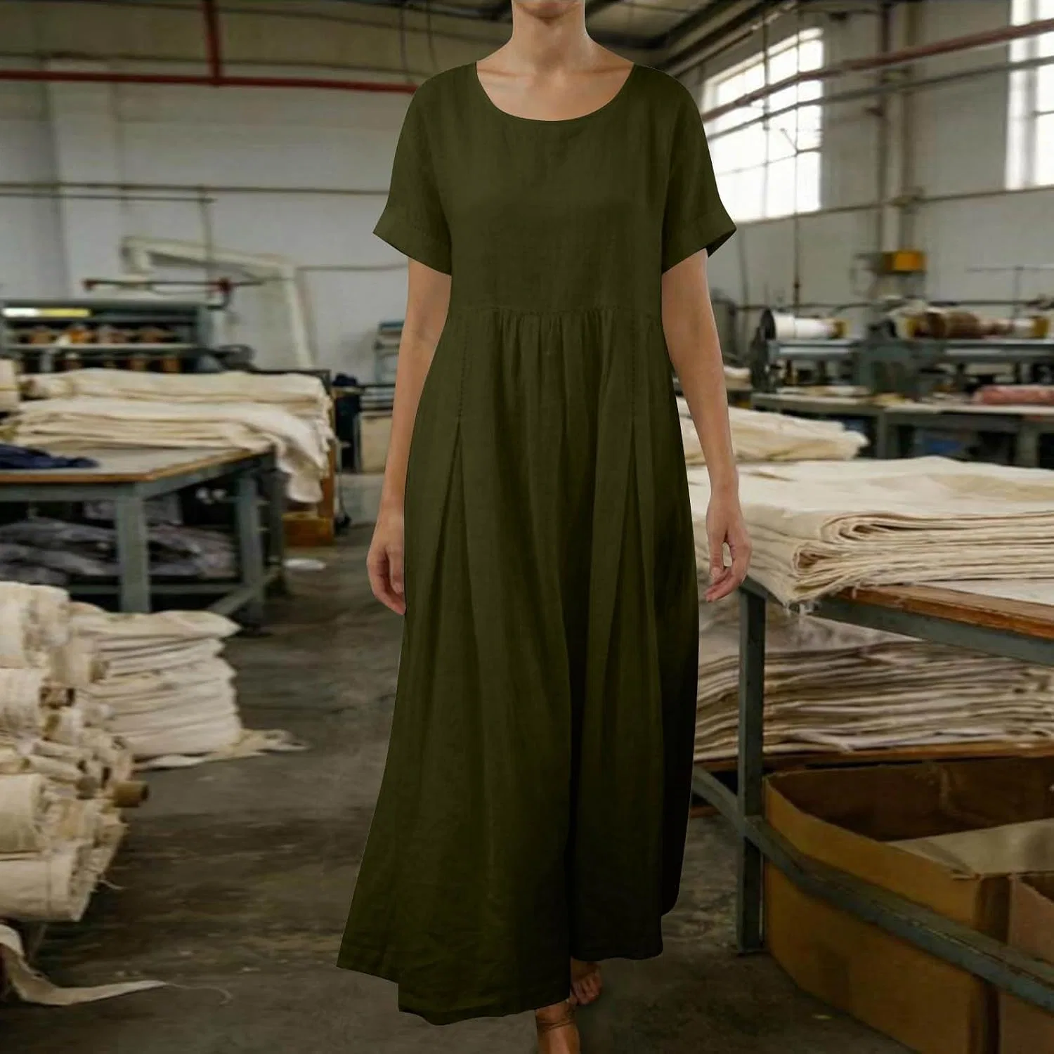 Женское платье миди свободного кроя с капюшоном, Army Green — фото 3