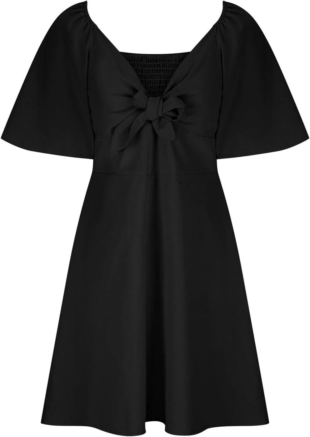 Женское летнее платье с V-образным вырезом и бантом, Black — фото 4