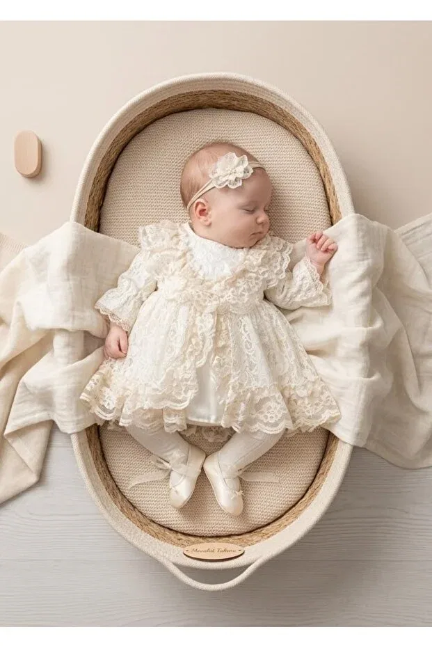 Детский комплект для девочек с кружевными деталями Orchid Mevlütlük Park Bebe, Vintage Cream — фото 2