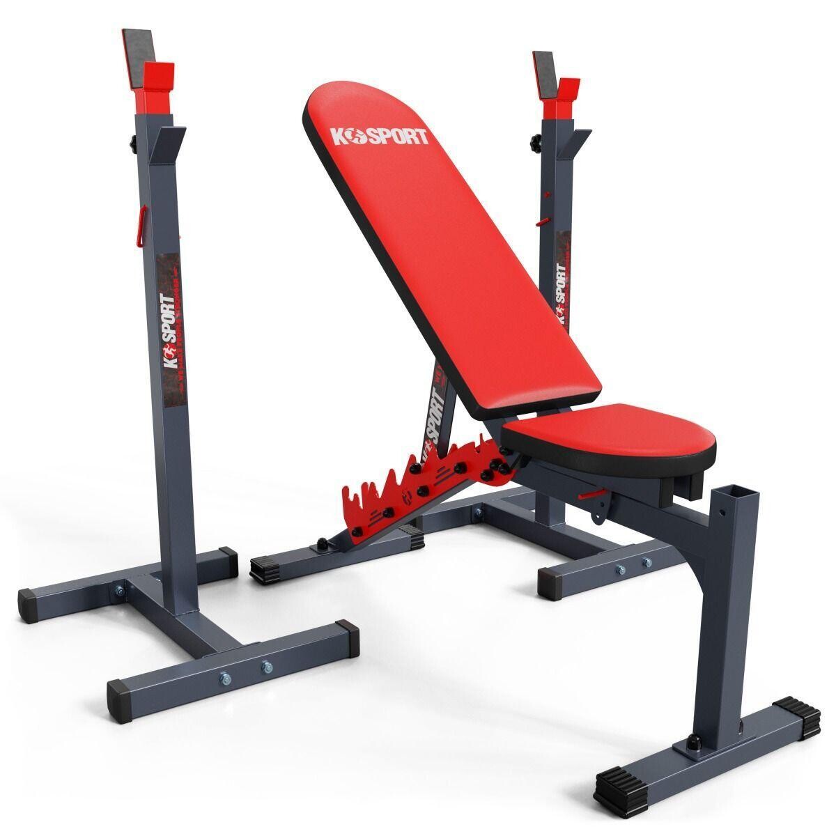 

Стойка для гантелей (2 шт.) + тренировочная скамья для гантелей I Squat Rack K-SPORT, красный/серый
