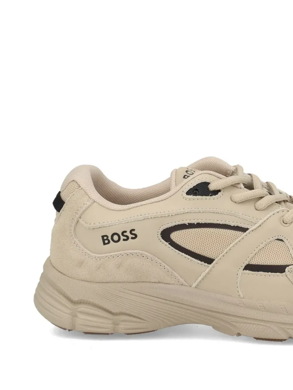 Кроссовки из кожи и сетки BOSS Kidswear, бежевый — фото 2