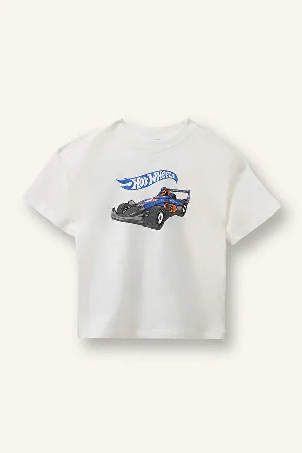 Детская футболка для мальчиков хлопковая Hot Wheels Regular Fit Short Sleeve T-Shirt Baby Boy H4766A526SM Defacto, Ecru-Er105