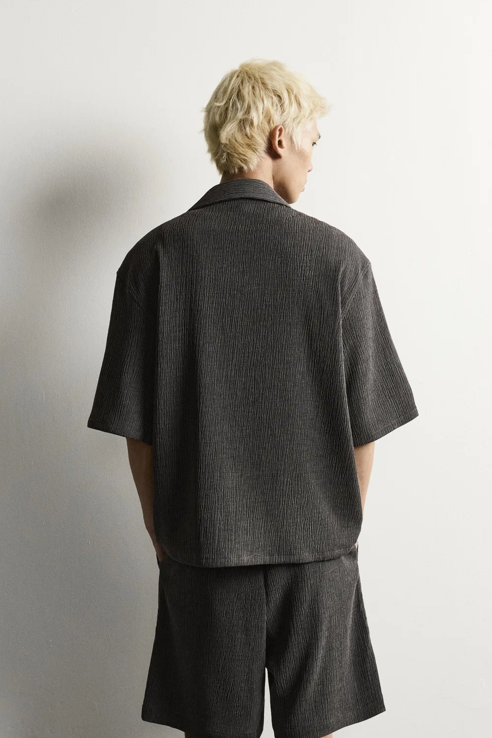 Текстурированная рубашка свободного кроя ZARA, Anthracite Grey — фото 3