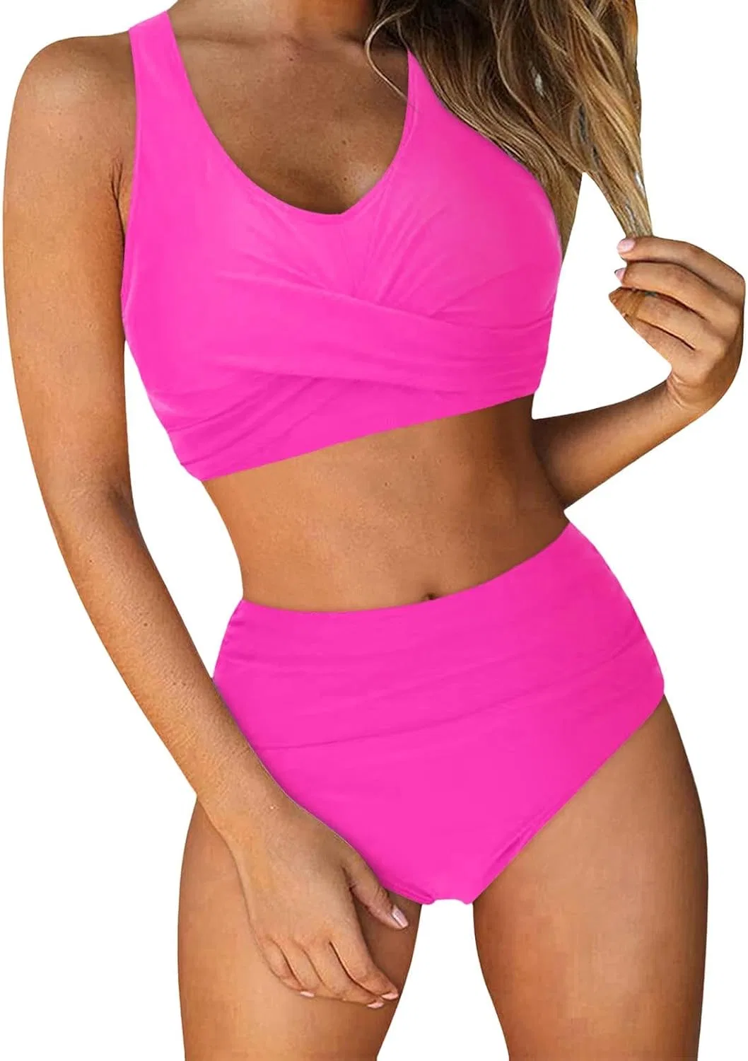 Женский танкини с высокой талией и утяжкой, Hot Pink