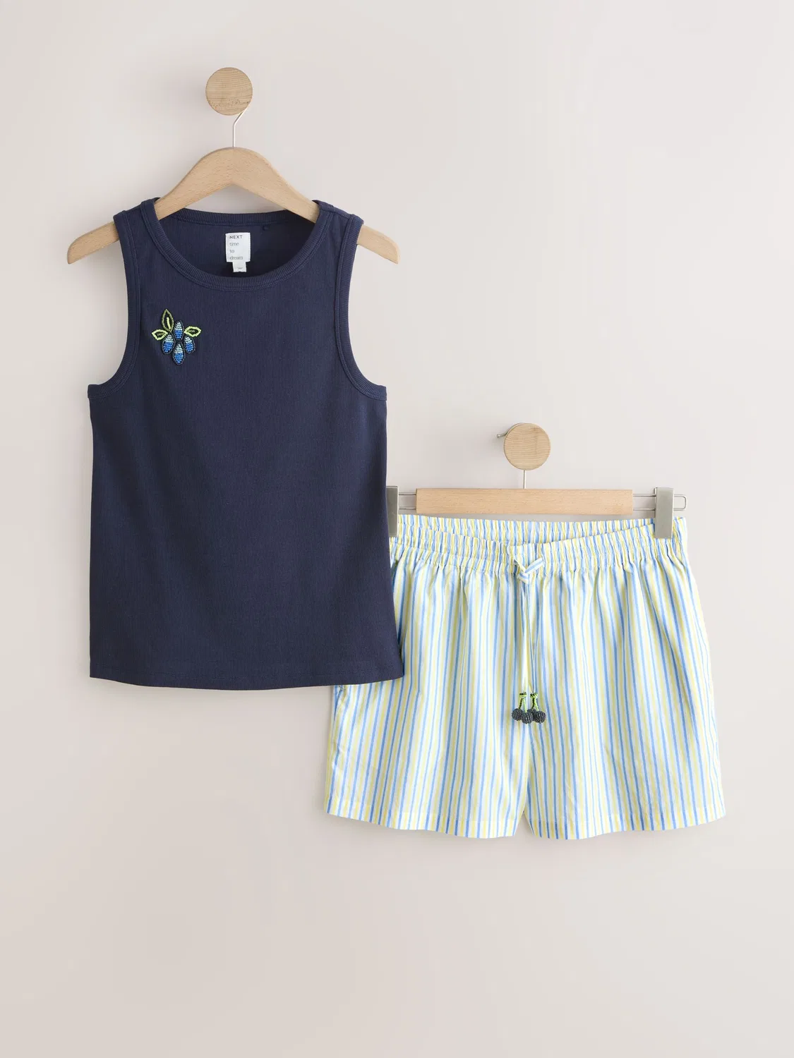 Пижамный набор, полоска, Navy Stripe Rib Vest and Woven Short Next, Navy Stripe