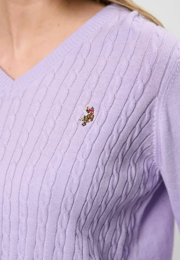 Свитер с V-образным вырезом Dzemperis U.S. Polo Assn., пастельный lilac, сиреневый — фото 4