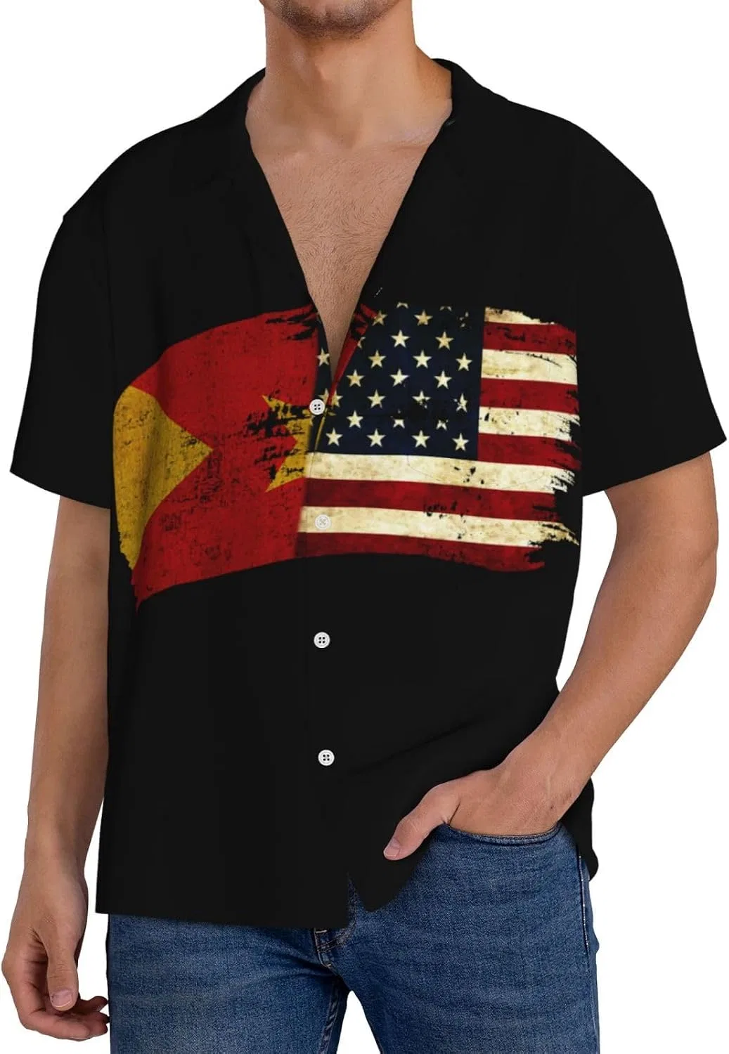 Мужская свободная футболка с коротким рукавом Cuba Collar Tigray America Flag, Black