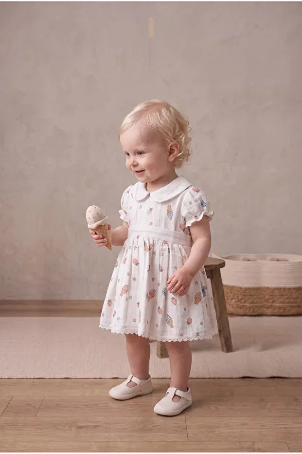 Детское платье для девочек с принтом Strawberry And Ice Cream Tiny Koza Baby & Kids, Salmon