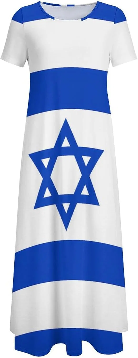 Женское летнее макси-платье с коротким рукавом, круглым вырезом, Israel Flag Israeli Star, Style — фото 3
