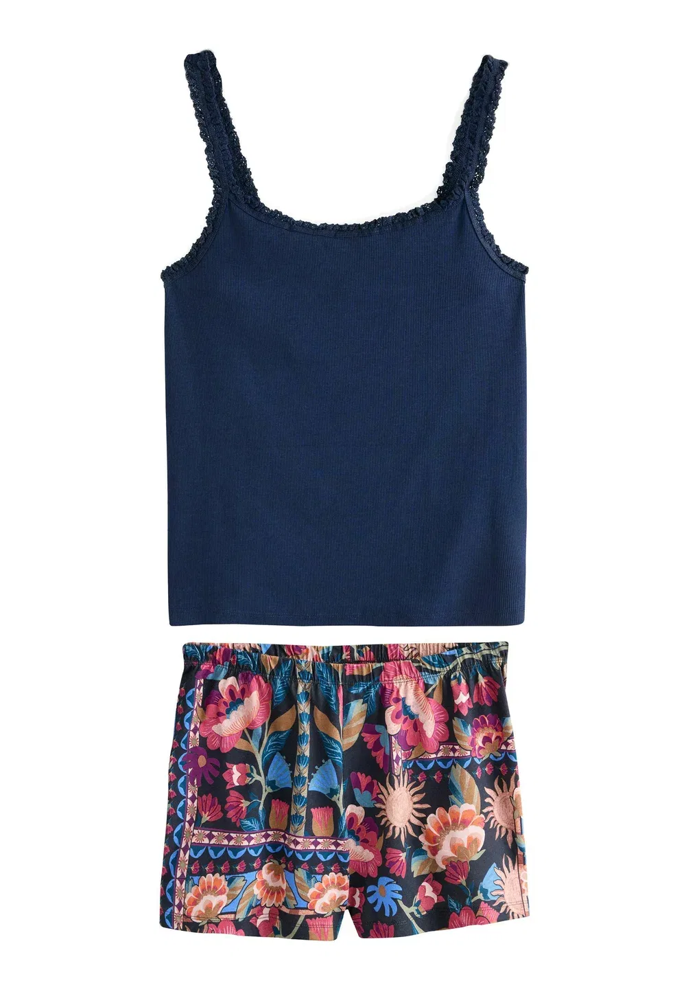 Пижамный комплект из короткой трикотажной майки и топа стандартного кроя Next, Navy Floral