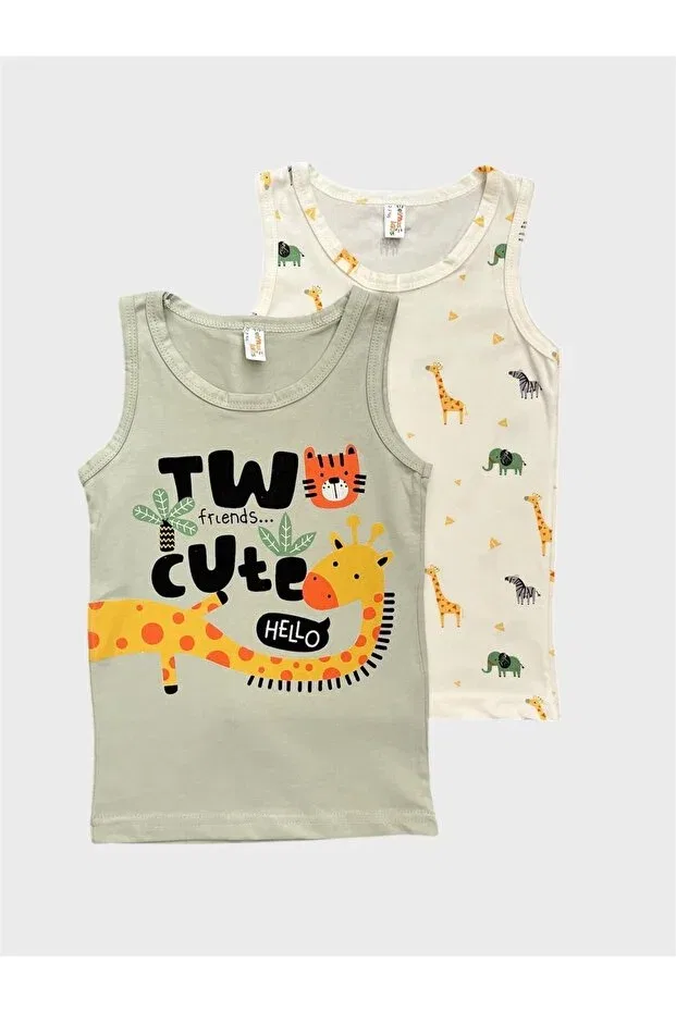 Детский комплект маек для мальчиков хлопковый Safari Patterned Elmas Kids, Ecru Green
