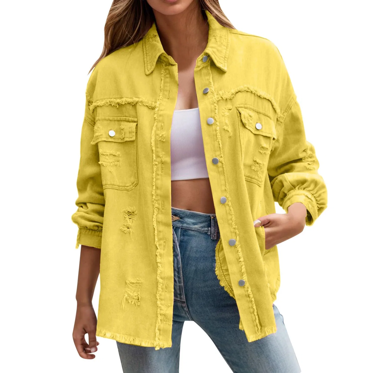 Женское джинсовое пальто оверсайз с рваными деталями Boyfriend Sheepskin Coat, Giallo