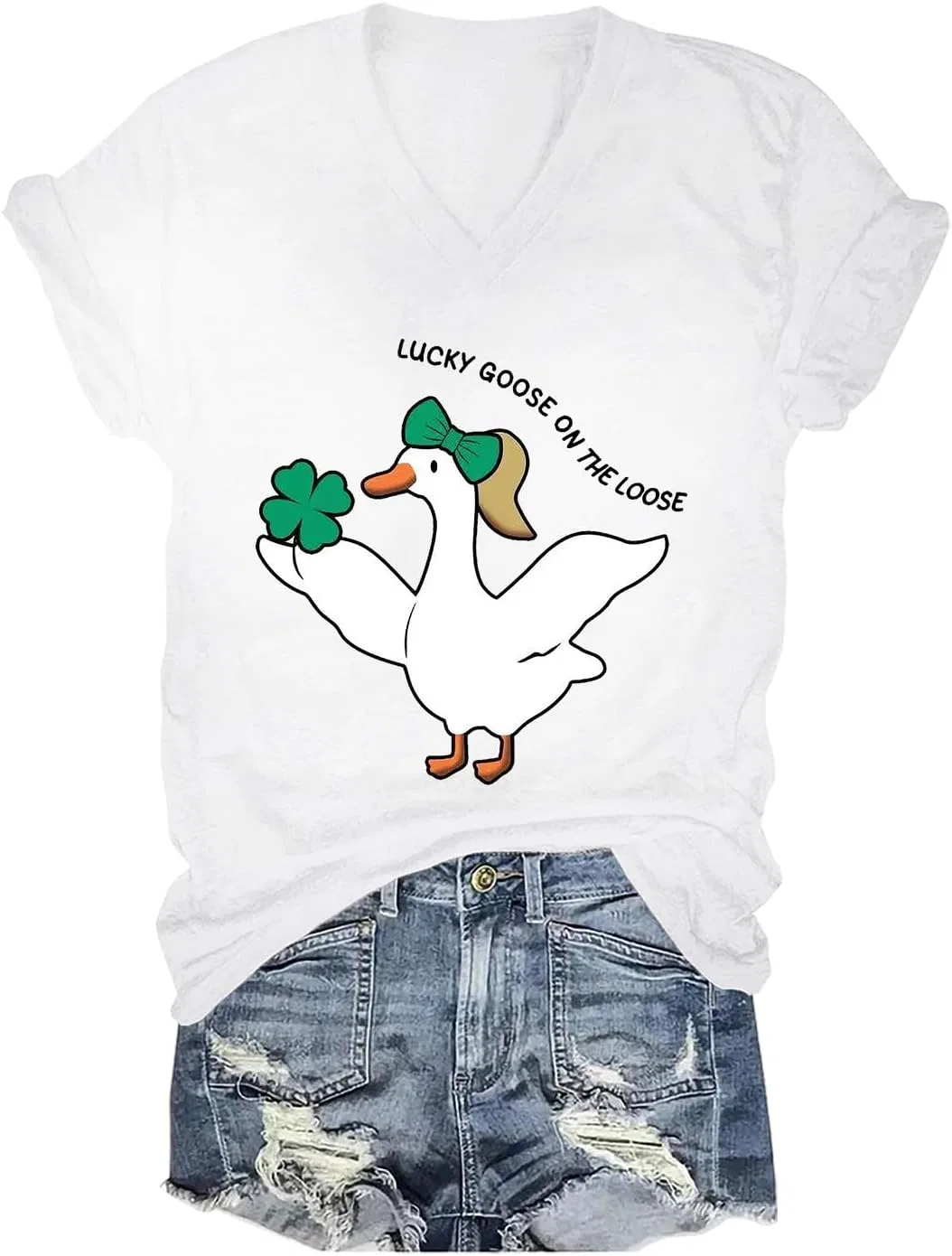 Женская футболка с принтом Lucky Goose, White