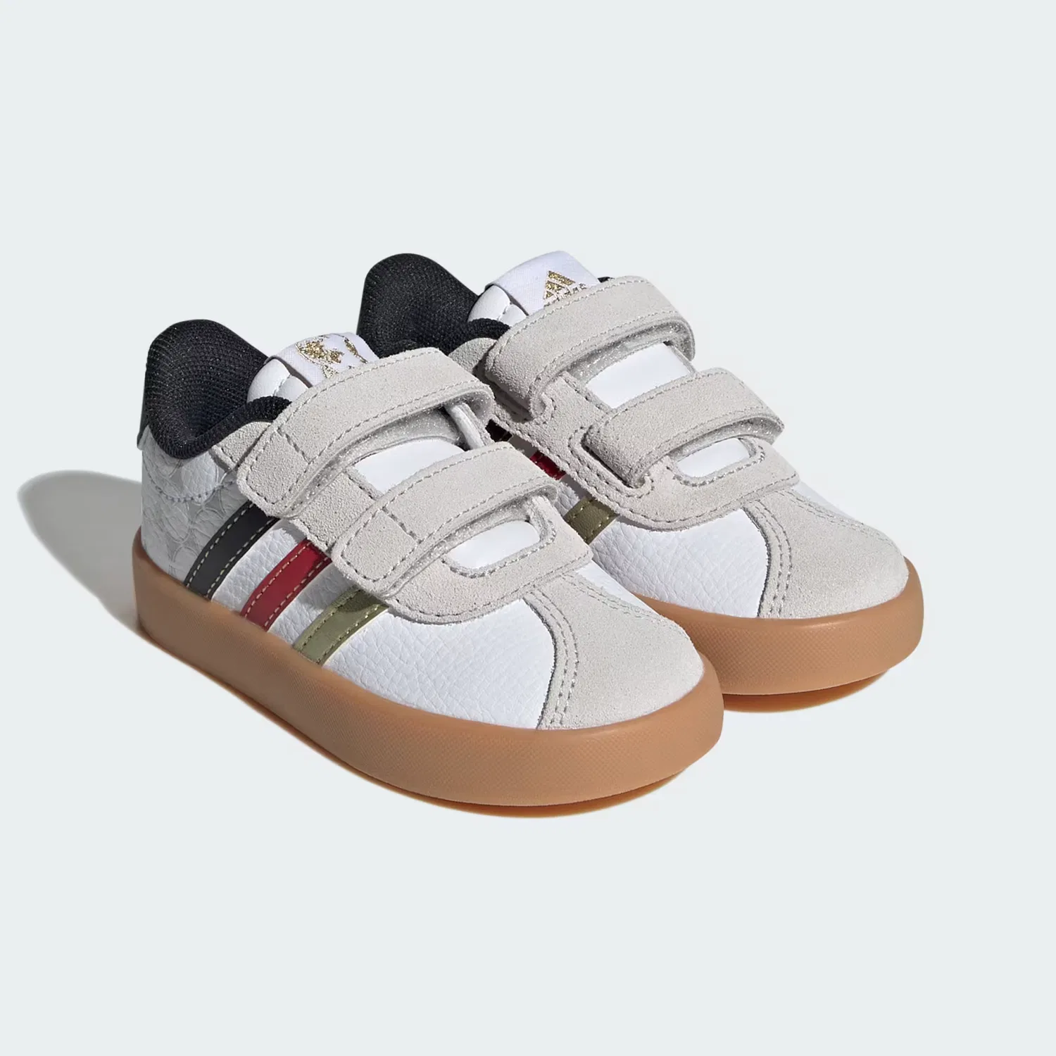 Детские кроссовки на липучках VL Court 3.0 Adidas Sportswear, белый/черный/золотистый — фото 2