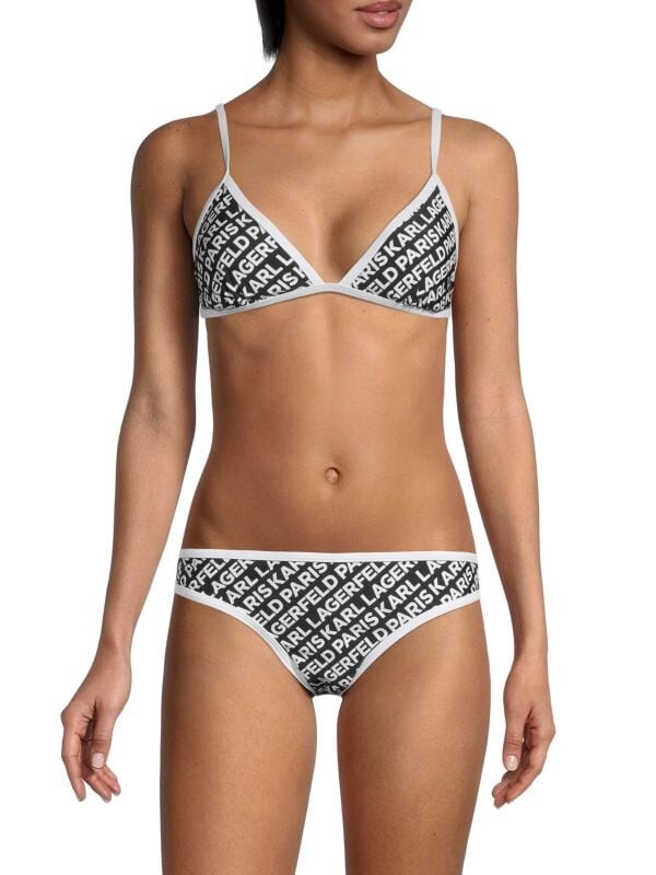 

Бикини верх Karl Lagerfeld Paris Soft White с логотипом, черный/белый