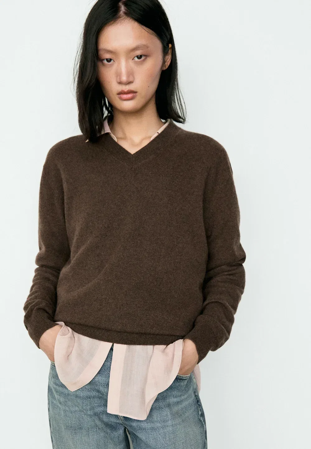 Вязаный свитер из 100% кашемира Massimo Dutti, Dark Brown