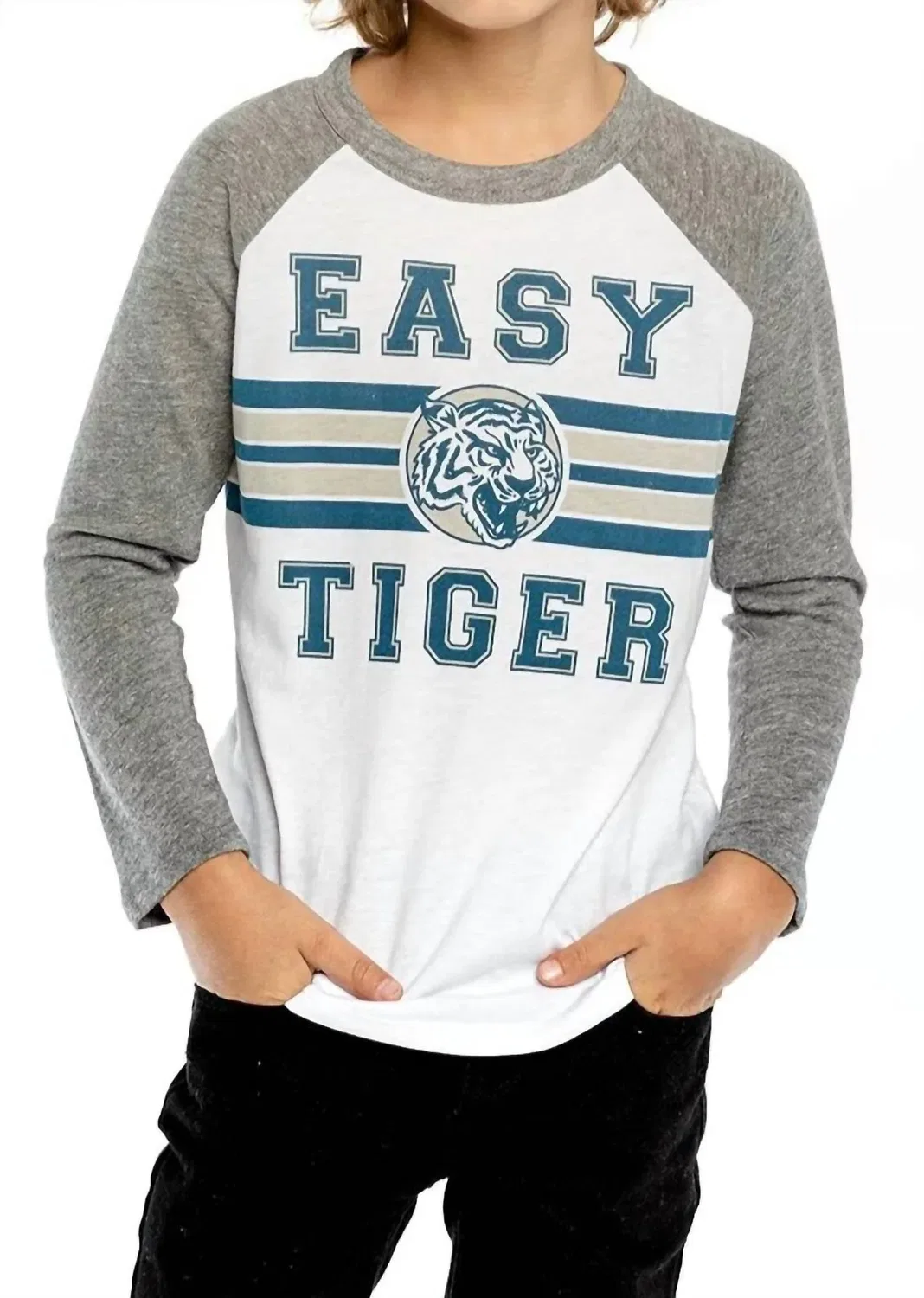 Детская футболка для мальчиков с длинным рукавом реглан с принтом Easy Tiger Chaser, White