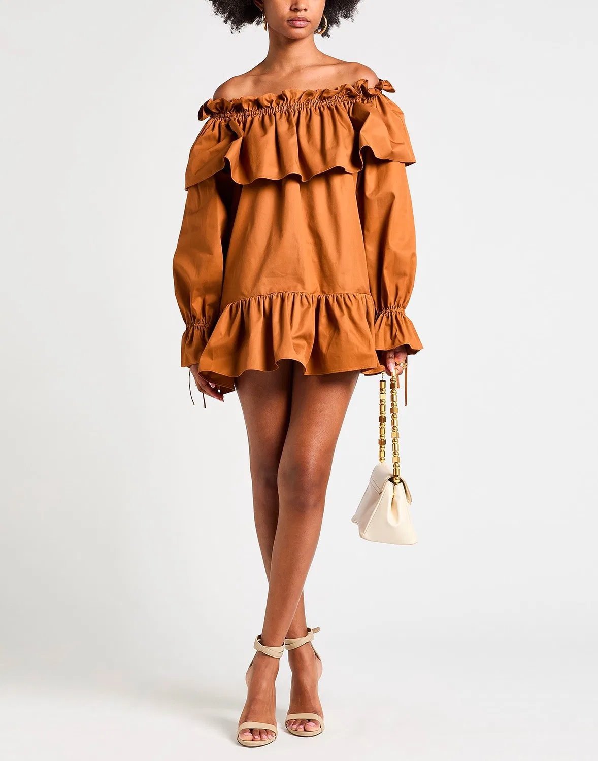 Женское расклешенное платье с воланами Saint Laurent, коричневый — фото 2