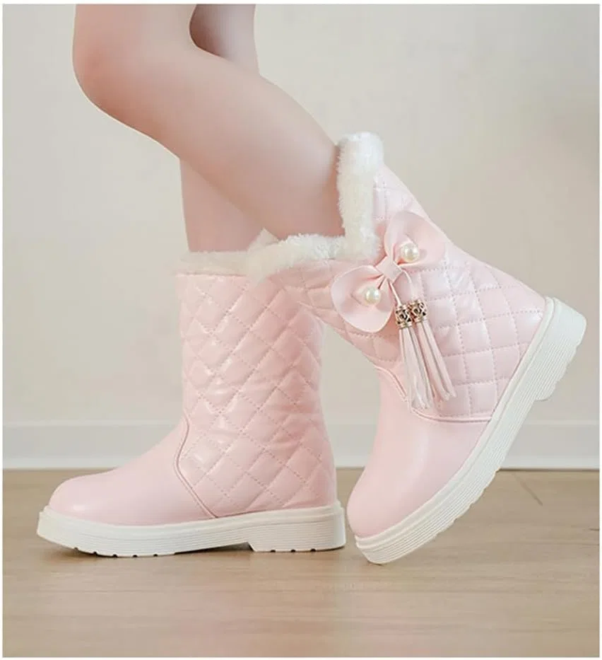 Детские зимние сапоги для девочек с мехом и бантом Auhoho, Pink — фото 2