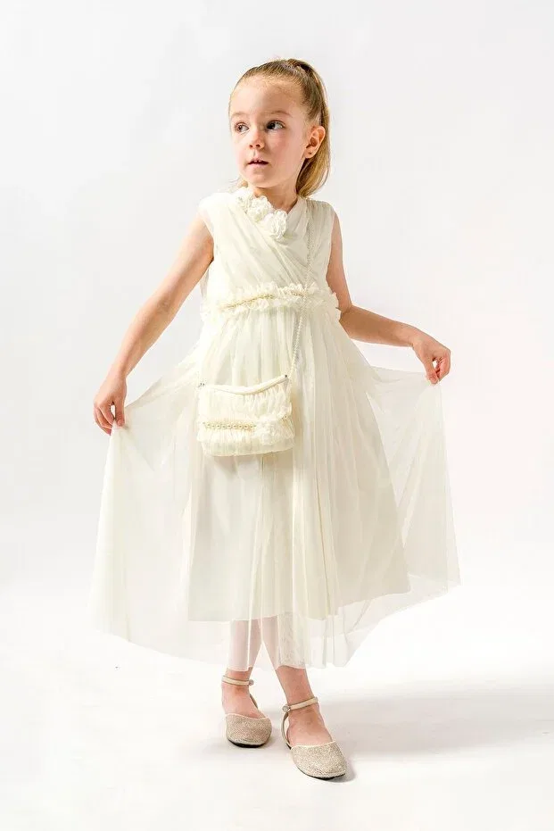 Детское платье для девочек с открытыми плечами Crowace collar gown dress Dfn, Ecru — фото 3