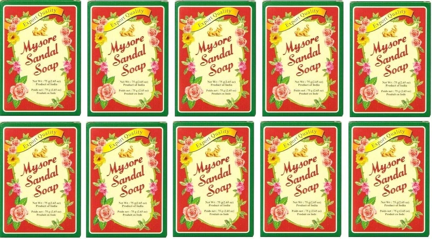 Мыло туалетное Mysore Sandal, набор 10 шт, 75 г, Sandalwood