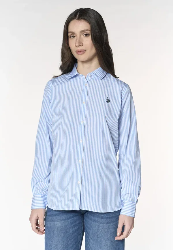 Блузка с принтом в полоску и хлопковым составом button-down blouse, U.S. Polo Assn., мультиколорe