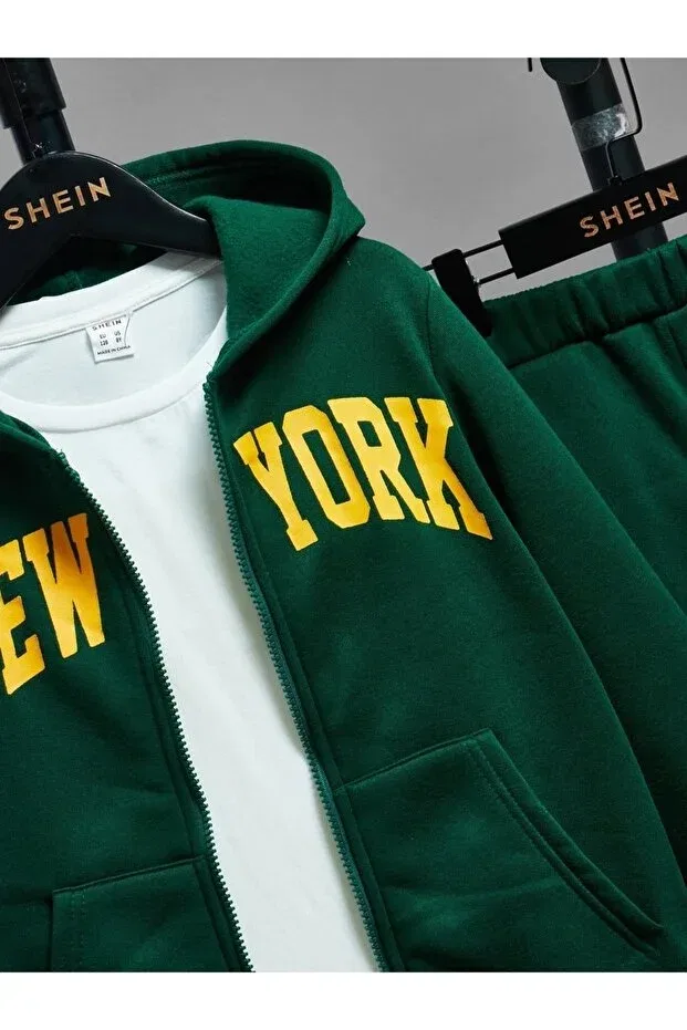 Детский спортивный костюм с принтом Kids New York Printed 3-Piece Set Keywest, Green Yellow — фото 4