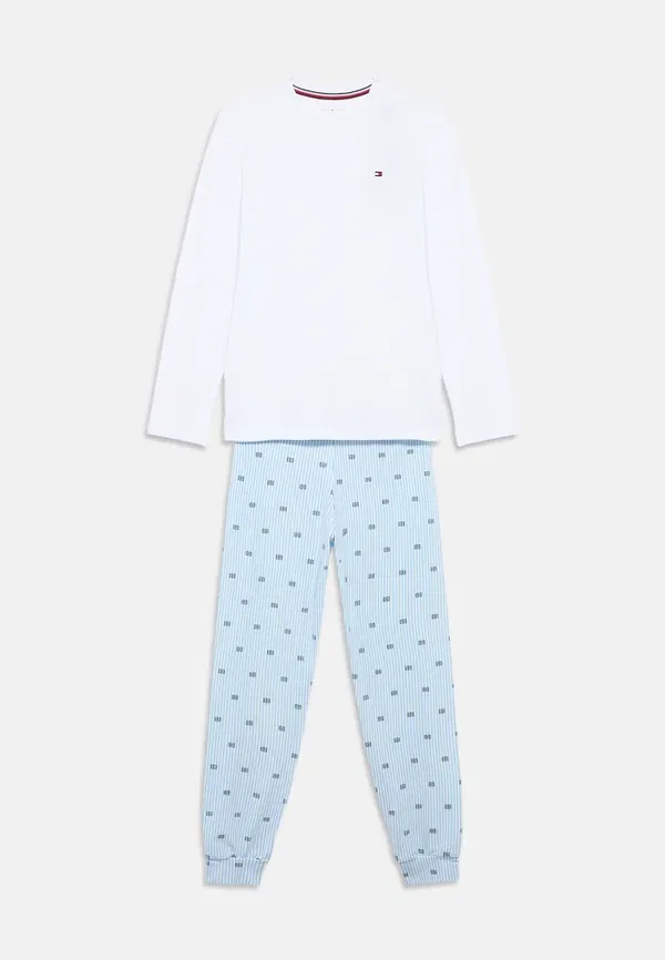 Пижамный комплект с принтом Signature cuffed leg long pyjama set Tommy Hilfiger, белый/синий