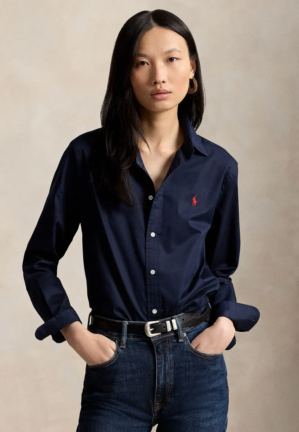Классическая рубашка из хлопкового твила - блузка на пуговицах Polo Ralph Lauren, Hunter Navy