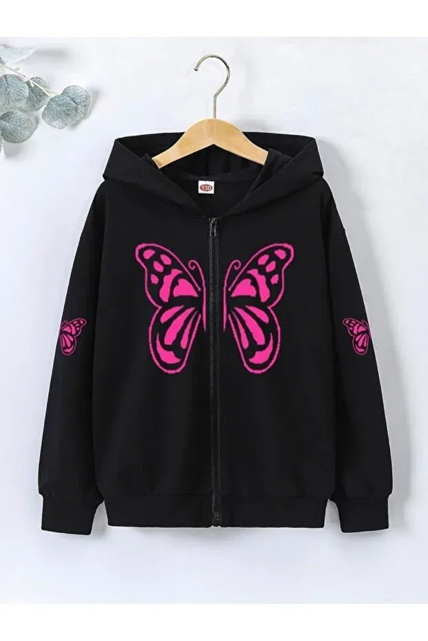 Детский кардиган для девочек с принтом Black Printed Pink Butterfly Children's Cardigan Generic Brands, Black