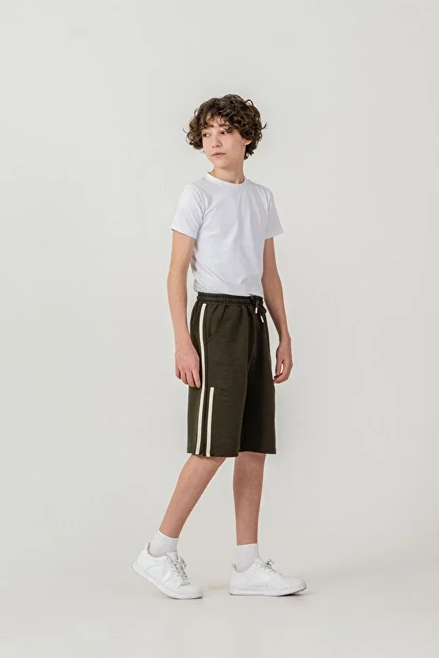 Детские шорты для мальчиков с принтом New york state college printed side stripe Mışıl Kids, Khaki — фото 2