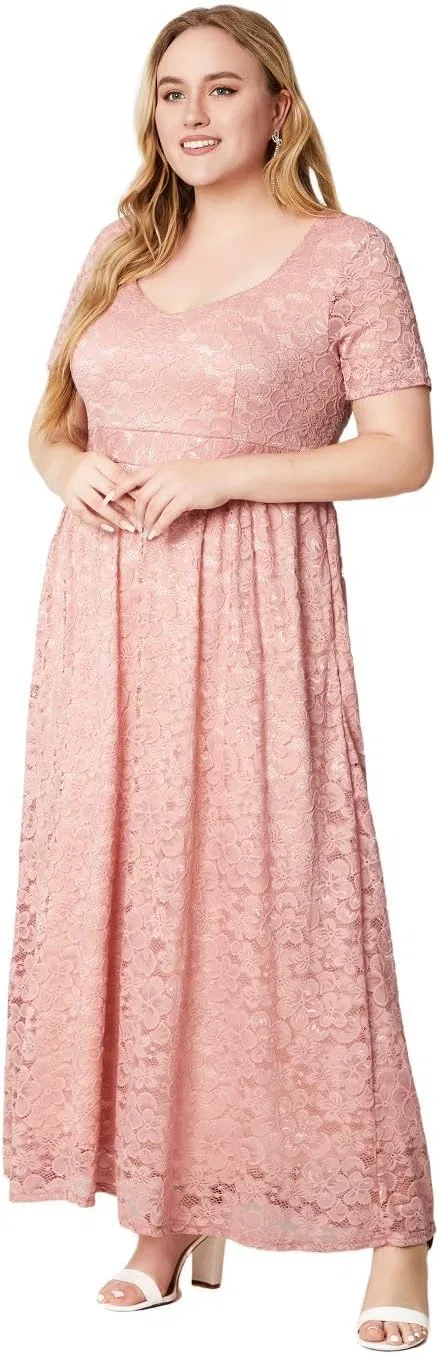 Женское вечернее платье A-силуэта с кружевом Plus Size, Pink — фото 3