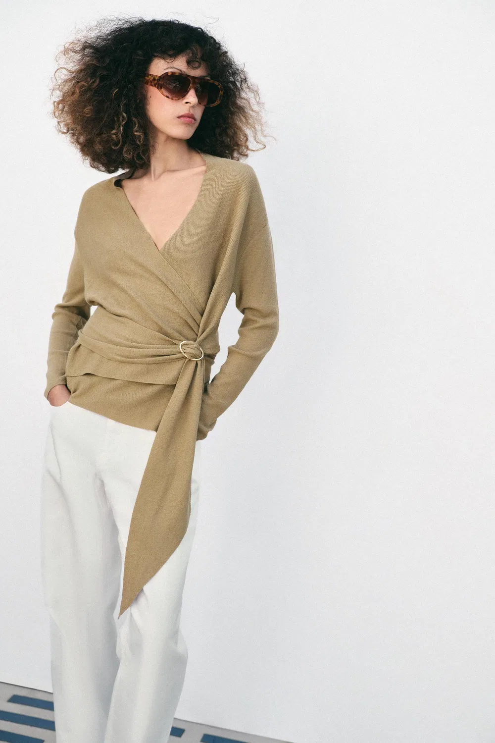 Вязаный кардиган-накидка ZARA, Brown/Taupe — фото 2