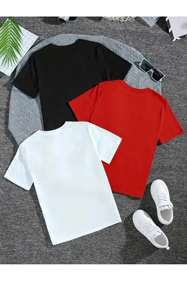 Детский комплект футболок оверсайз с принтом Elan Wear, Red+Black+White — фото 2
