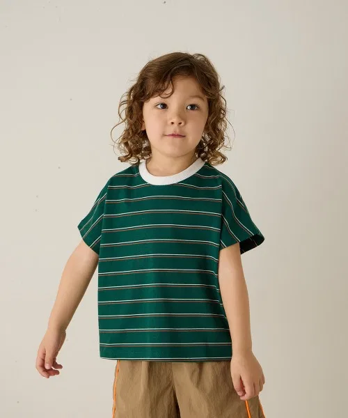 Детская футболка с принтом в полоску Multi Fine Border T-Shirt riziere, Green — фото 3
