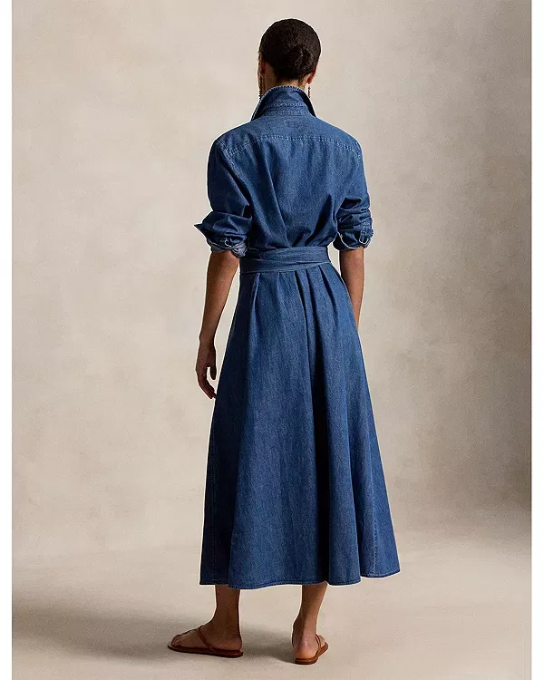 Женское платье-рубашка с завязками на талии Chambray Tie Waist Shirtdress Ralph Lauren, синий — фото 3