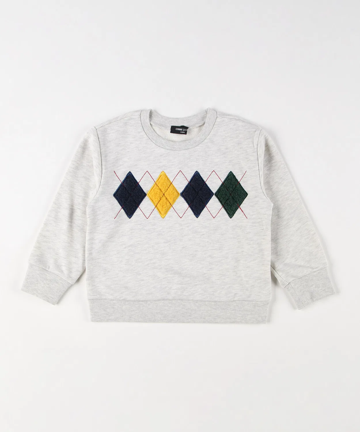Детский свитшот с длинным рукавомс аппликацией Argyle Motif COMME CA ISM, Овсяный